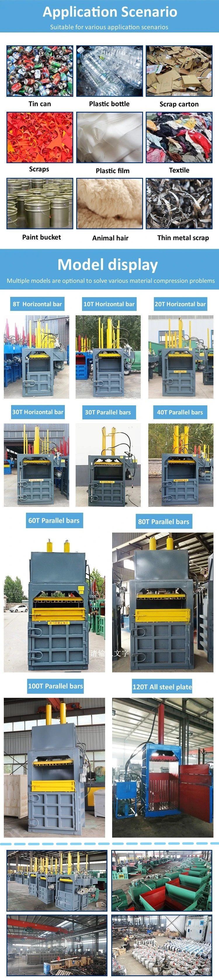 Press Baler for Waste Cardboard, Fibers, Cartons, Clothes Hydraulic Baler Machine Into Bundles